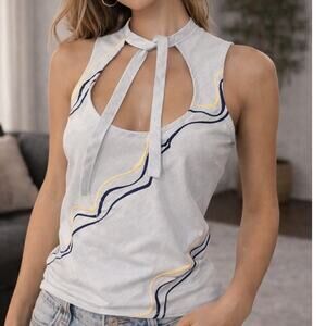 Vintage ANTHROPOLOGIE Y2K TOCCA Keyhole Top Tie Embroidered Size 10 Medium M